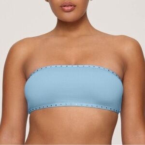 New SKIMS Rhinestone Swim Bandeau Bikini Top Iris Blue Plus Size 4X